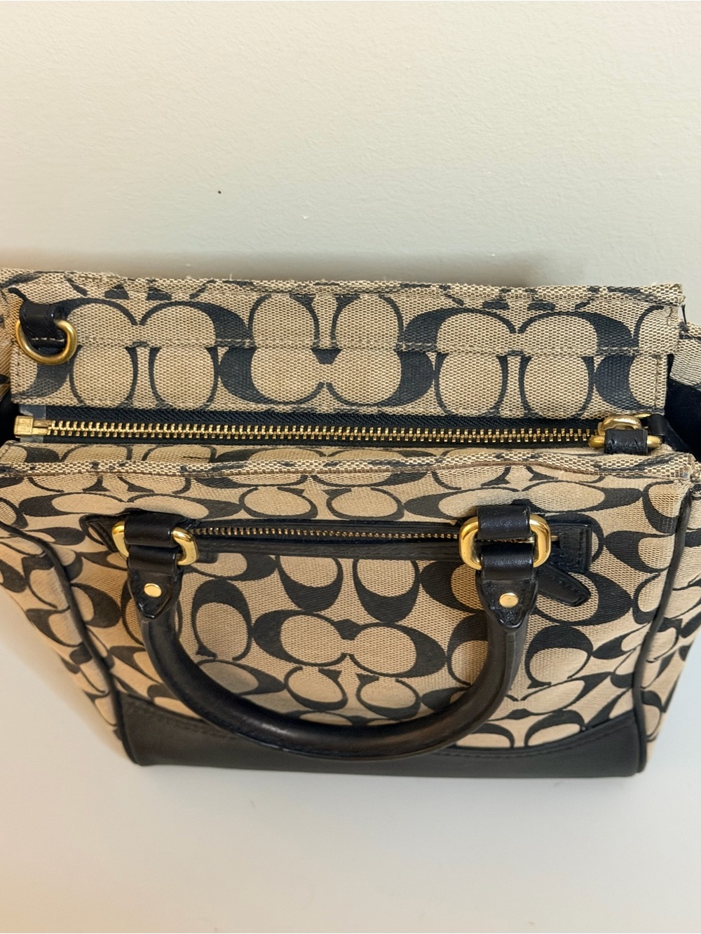 Coach Khaki and Black Signature Logo Tote - Picture 6 of 8